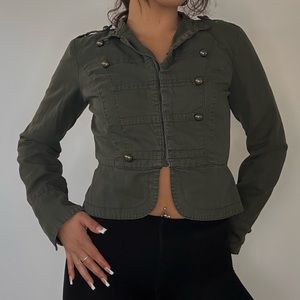 Dark green button up long crop